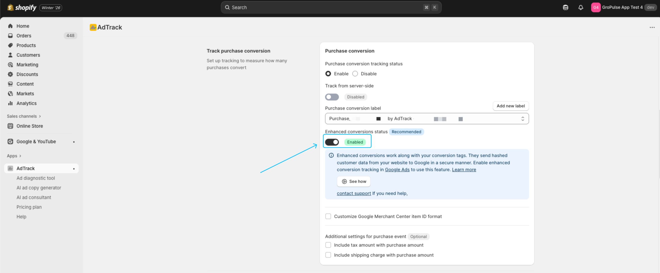 Enhanced Conversions toggle