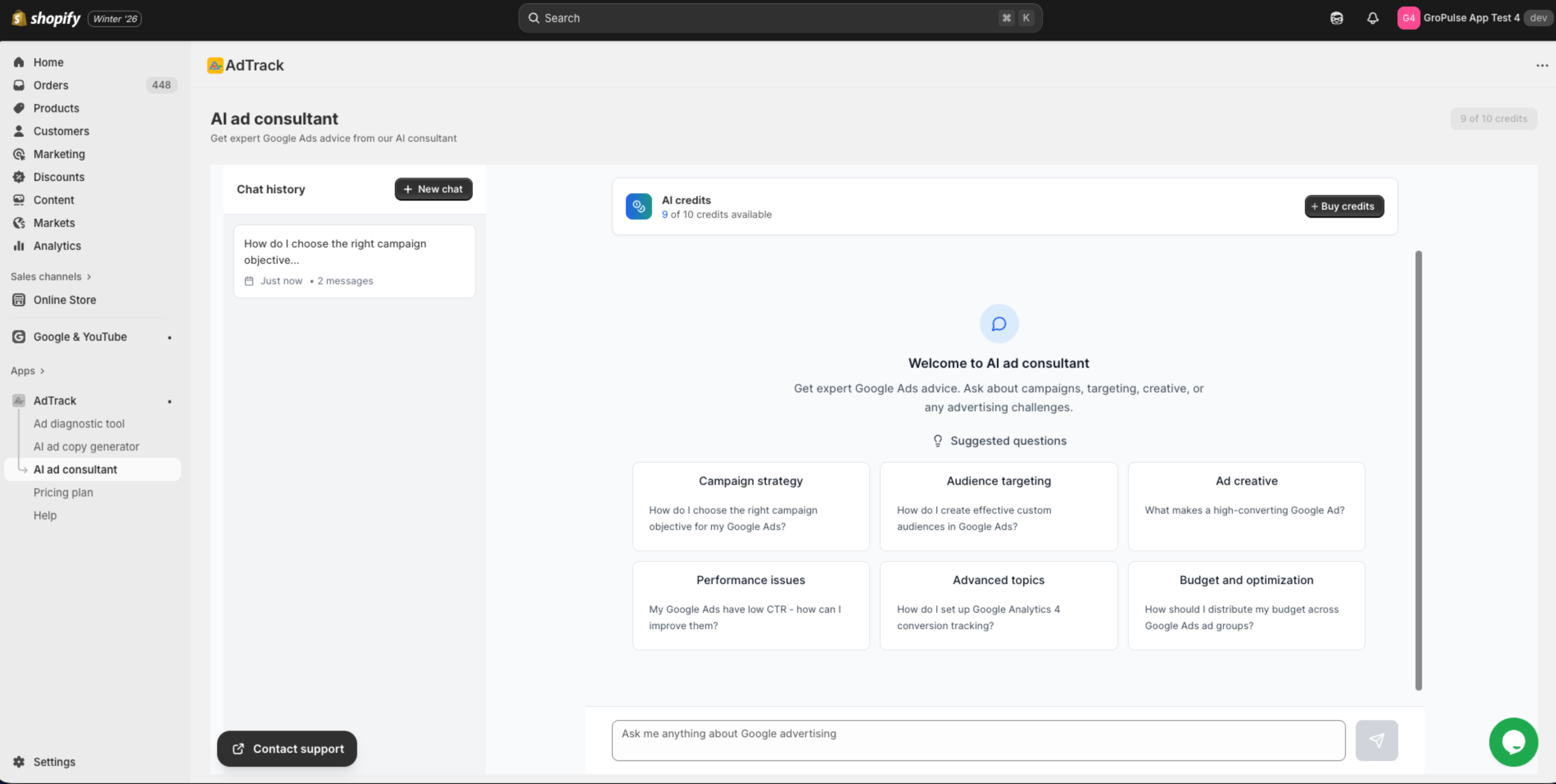 Full AI Consultant interface