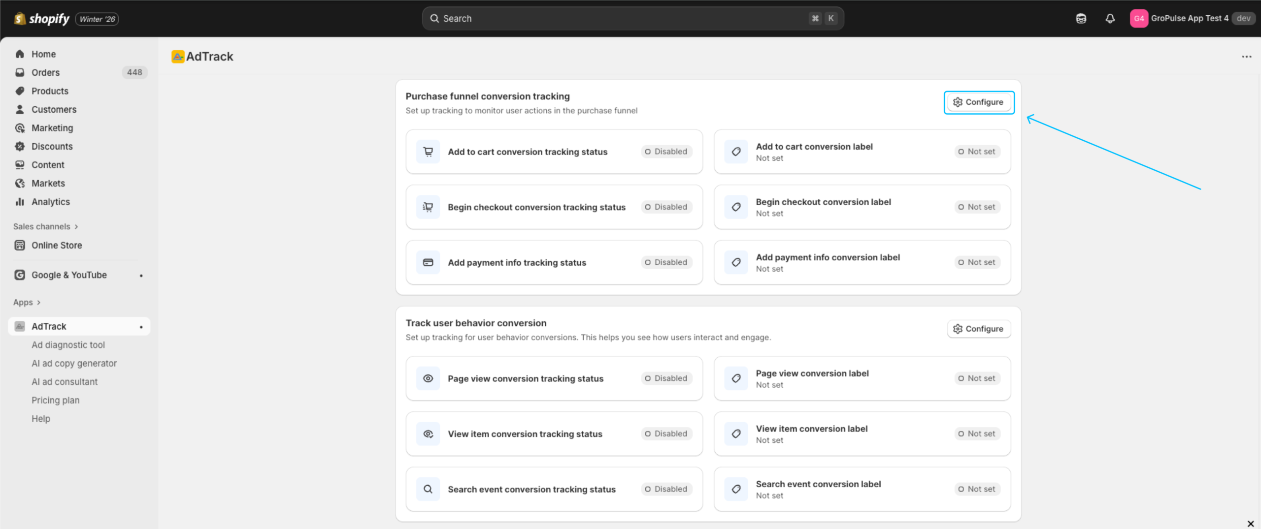 Track Purchase Funnel section