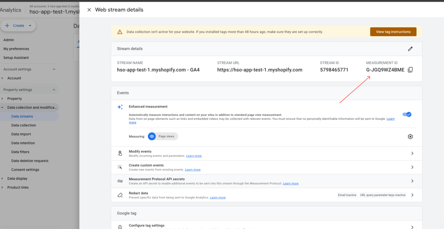 GA4 Data Streams Page