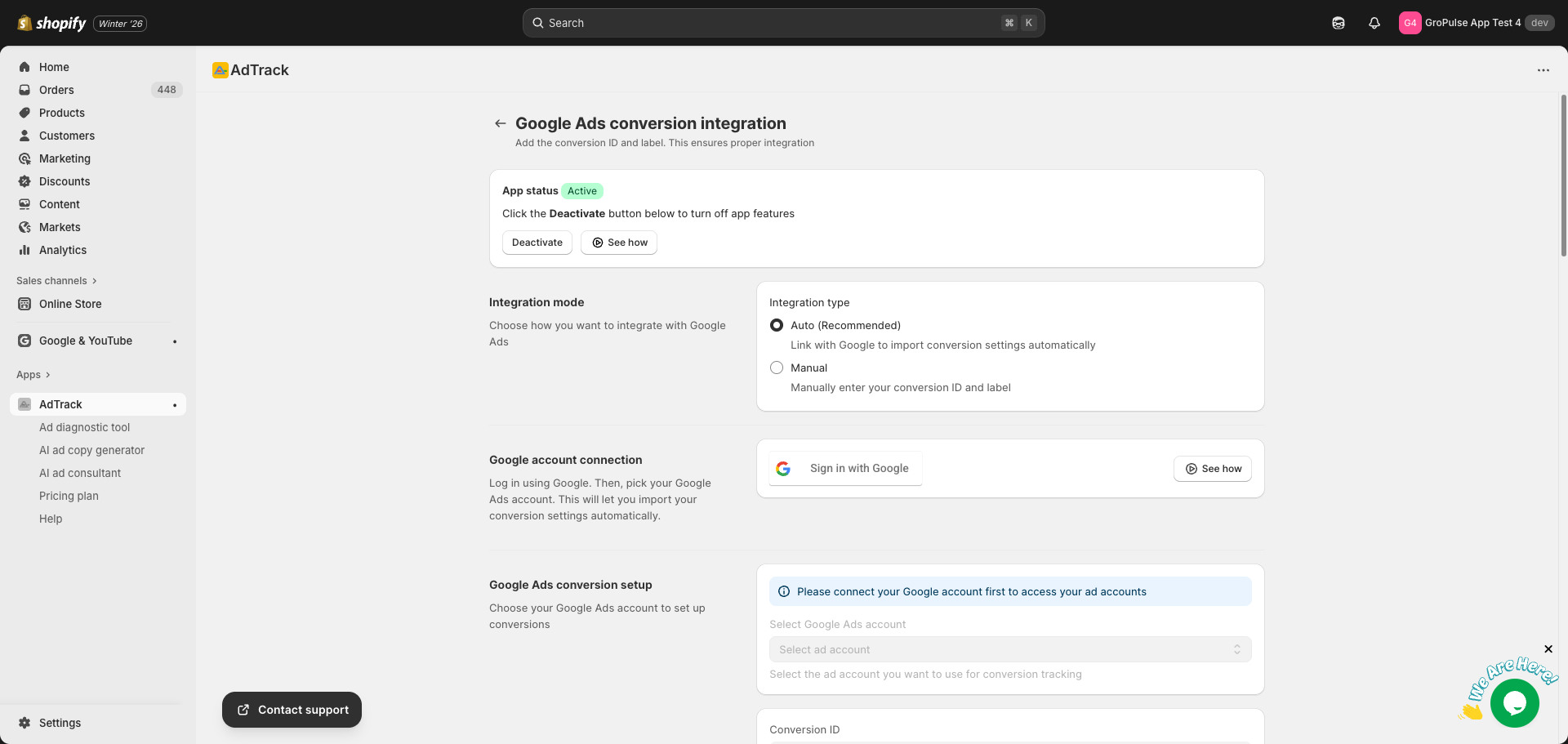 Google Account Connection section