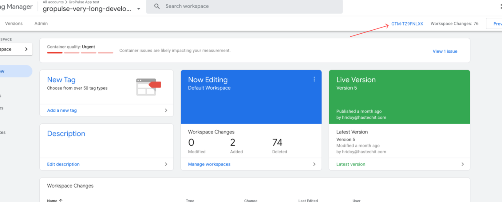 GTM Container ID Location