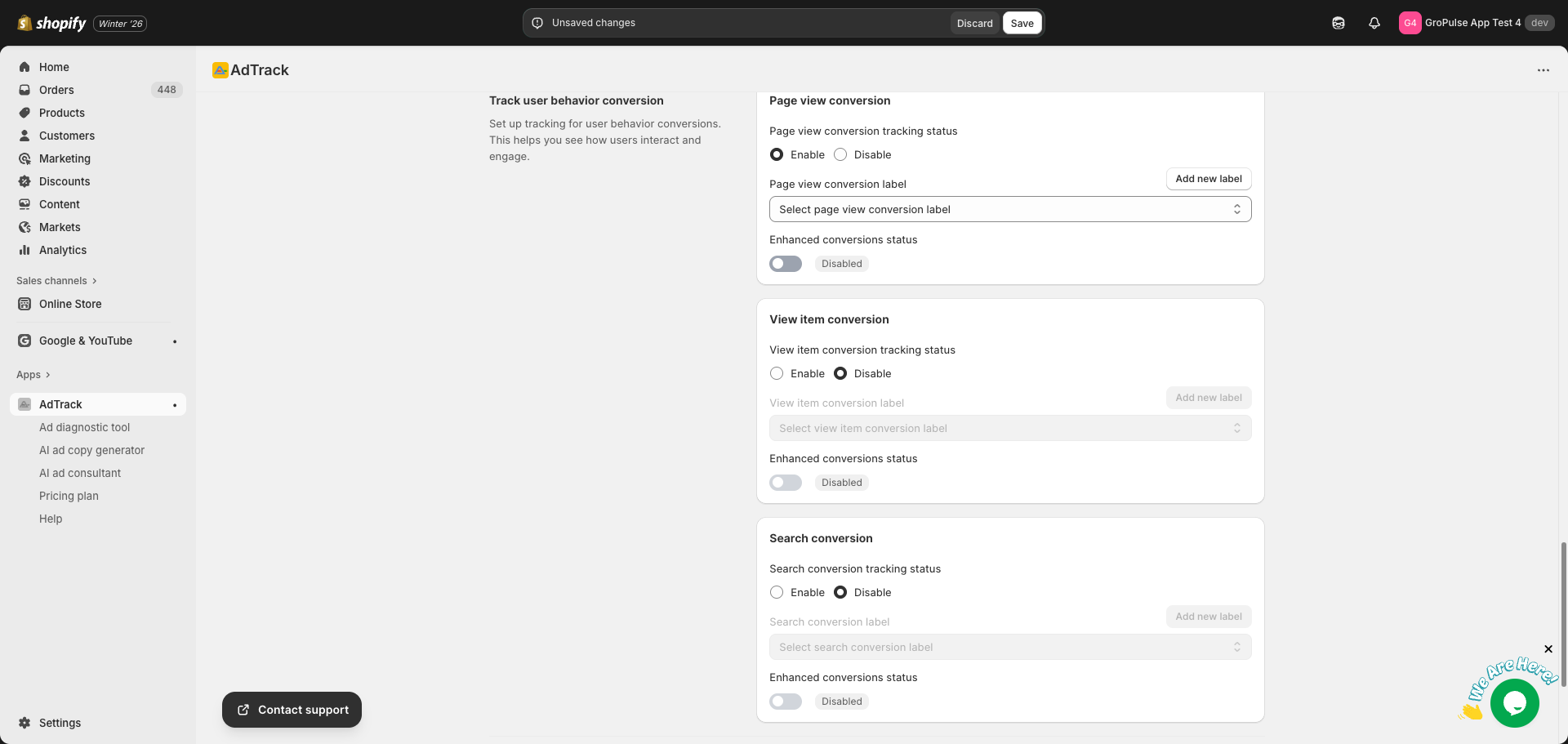 Page View tracking card