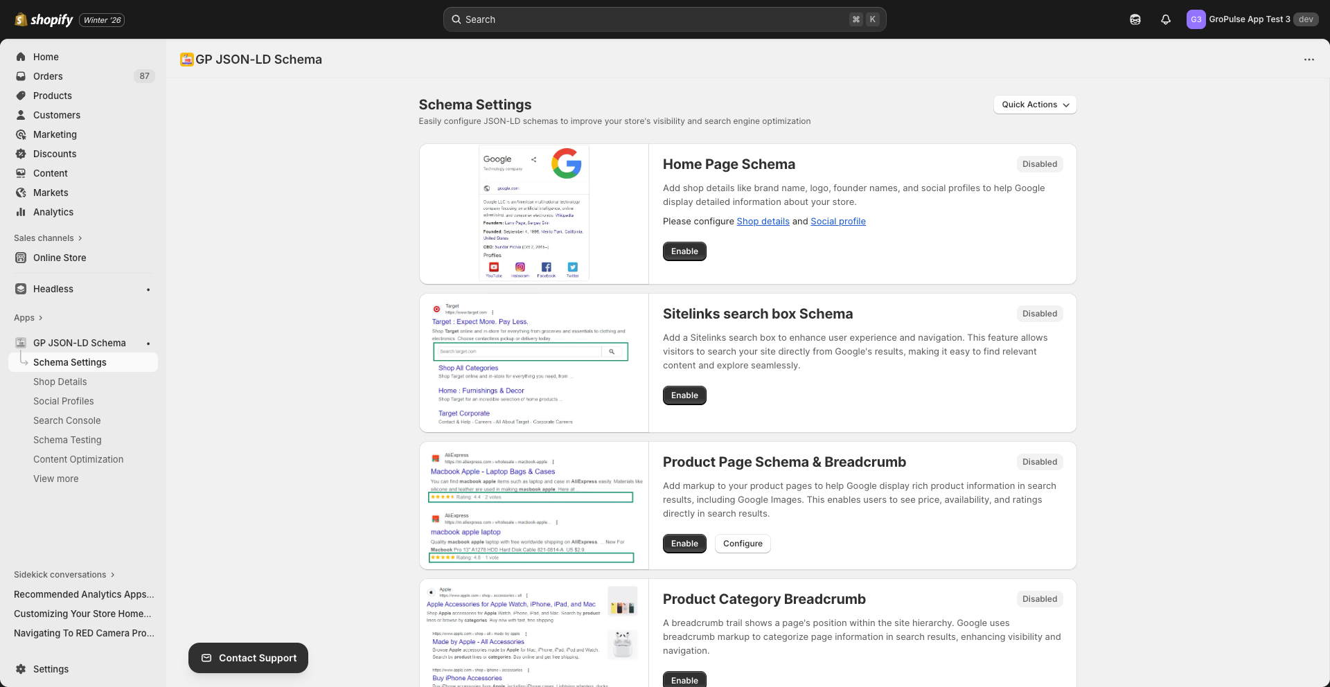 Schema Settings Page