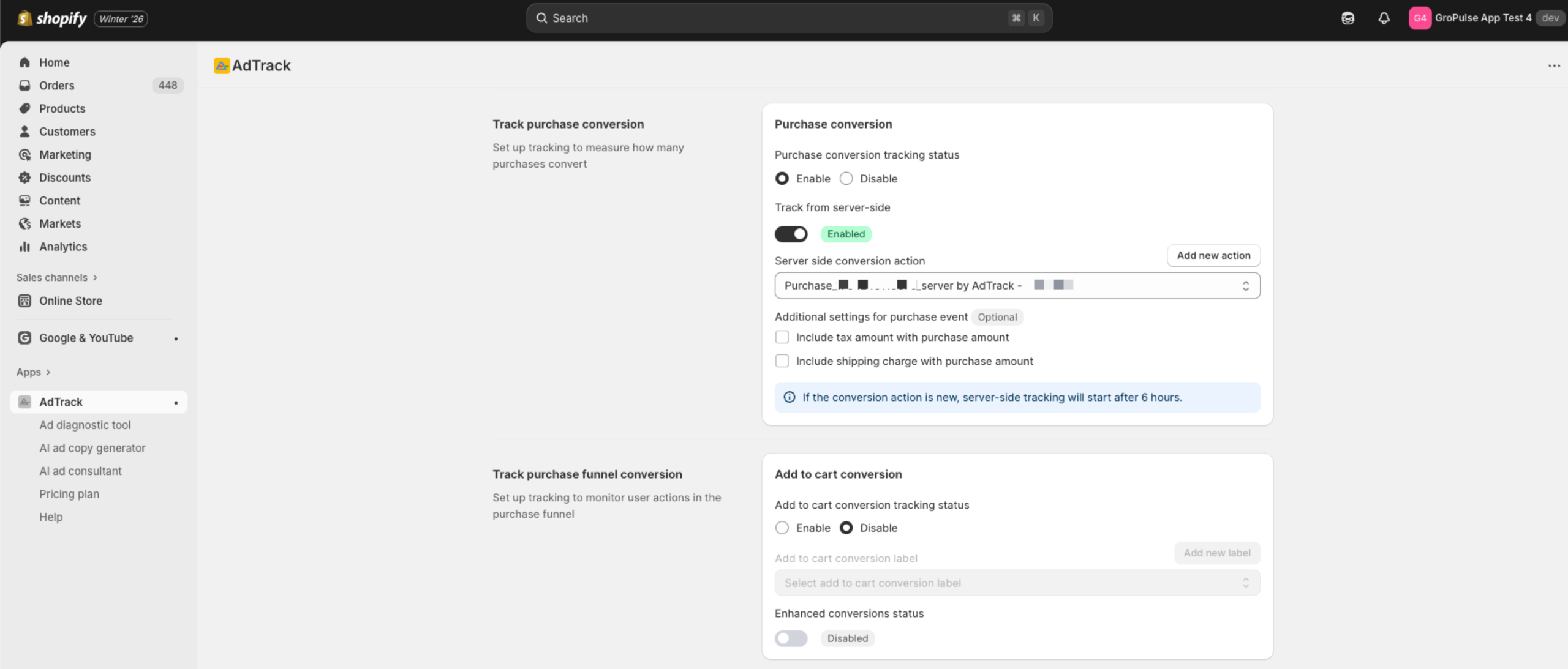 Server-side tracking toggle
