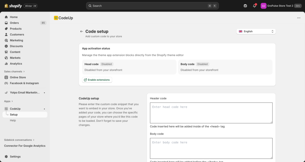 Add Custom Code with CodeUp - GroPulse