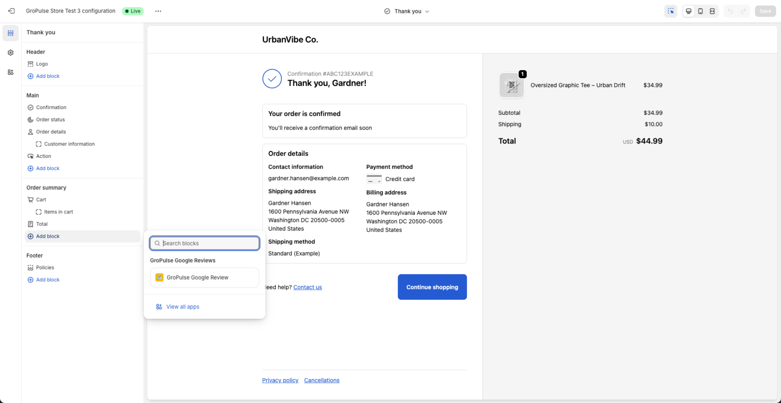Thank You Page Editor