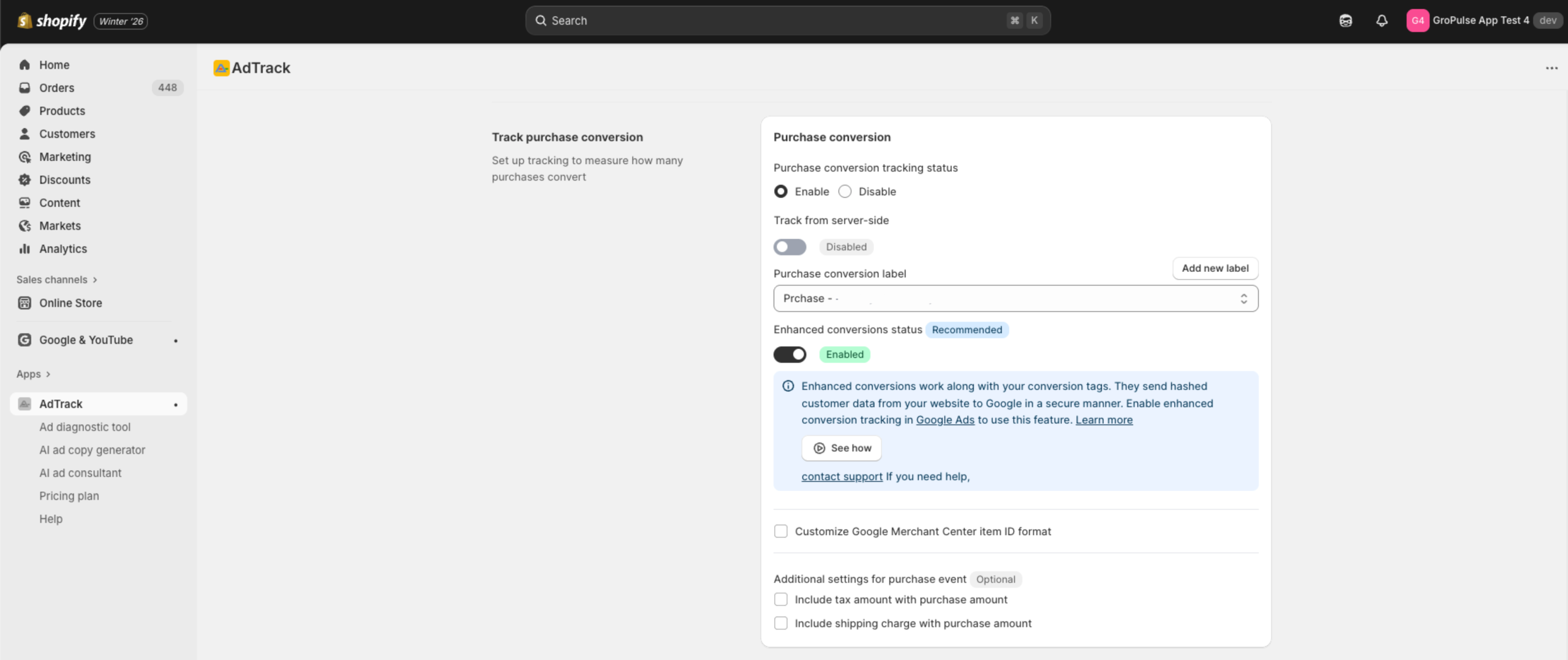 Tracking Status enabled