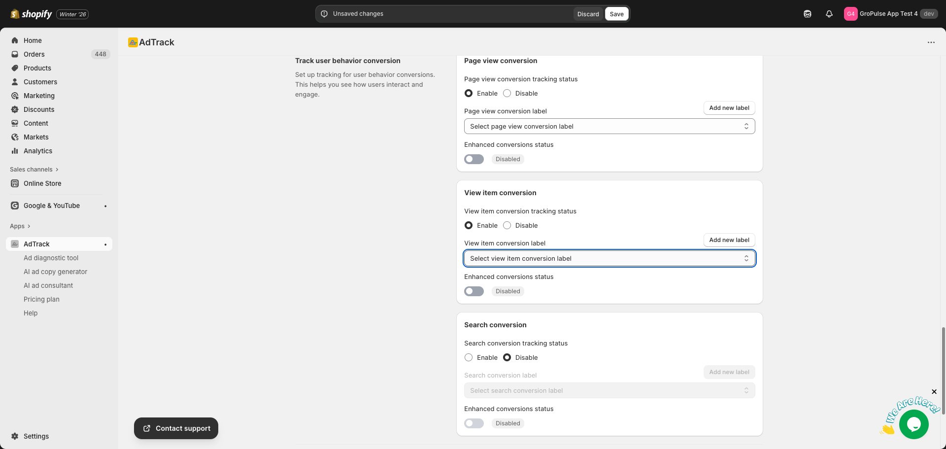 View Item Conversion Label dropdown
