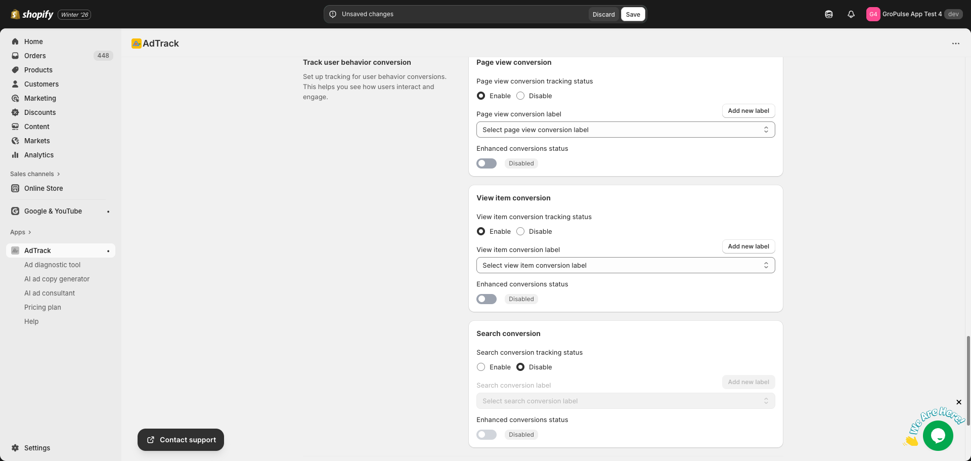View Item tracking card