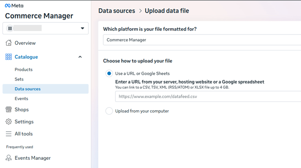 paste this URL into Meta Commerce Manager