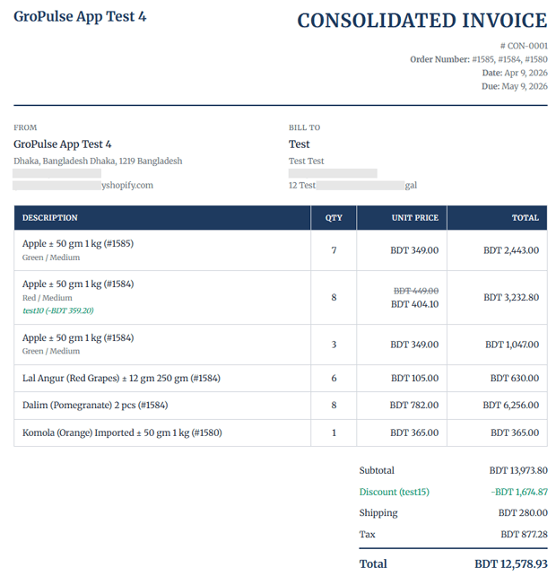 Consolidate Shopify Invoices