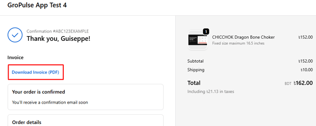 Place a "Download Invoice" Button