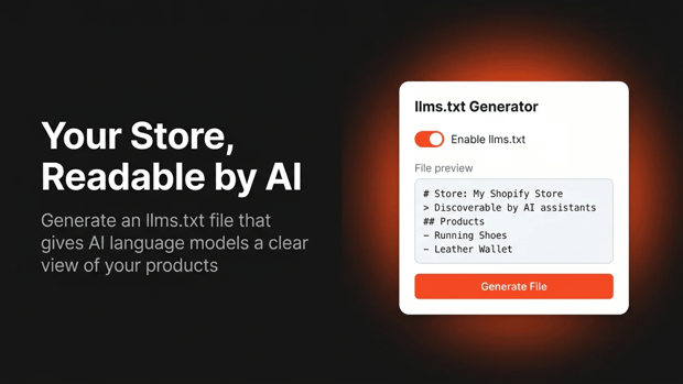 Generates the llms.txt file for Shopify