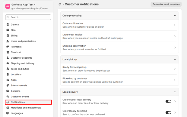 Settings > Notifications