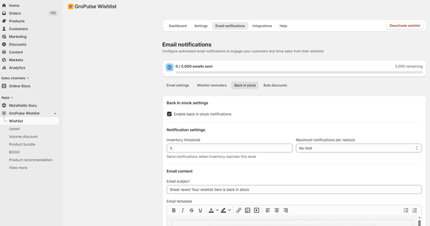 Setting Up Restock and Wishlist notification emails