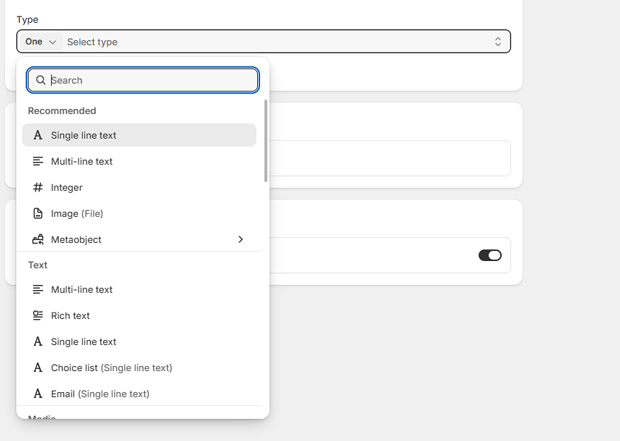 select the Type of data